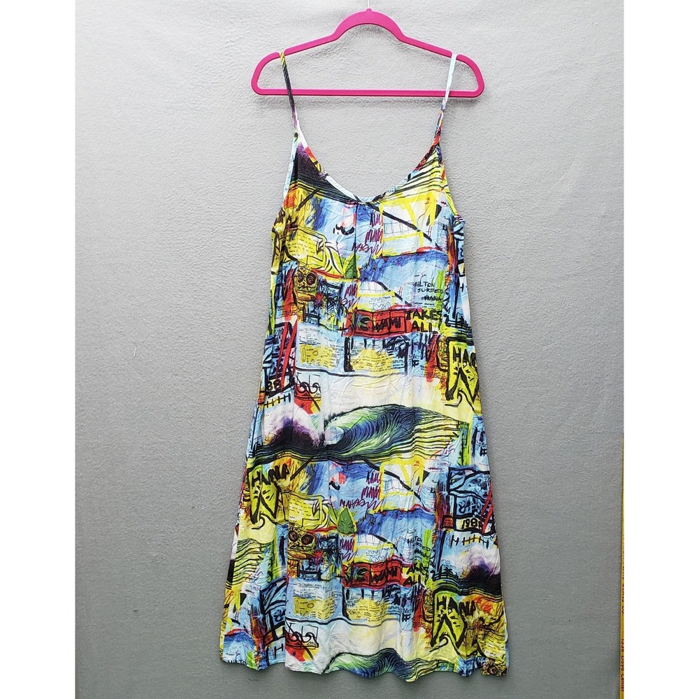 Jams World Spaghetti Strap Sundress Colorful Hawaiian City Print Bold Artsy L
